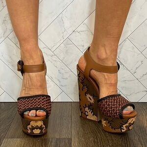 Sergio Rossi Atlantique Womens Leather Wood Heels In Brown Sandals 39 EU